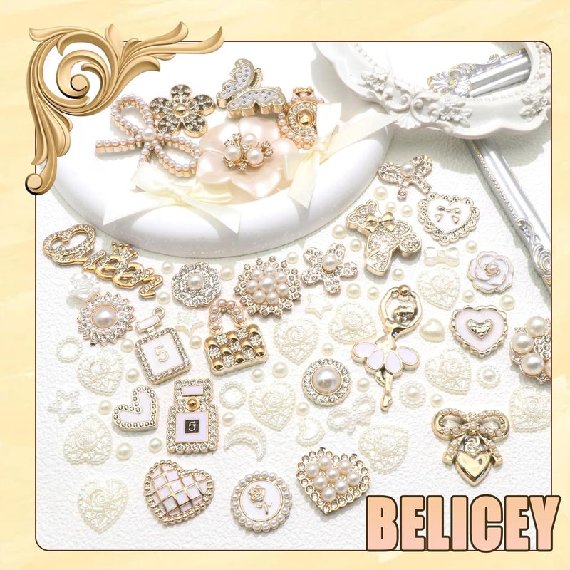 BELICEY Junk Case Charms Elegant Flower Butterfly Charm for Phone Case 3D Bow Heart Bear Junk Phone Case Kit Flatback Pearls Rhinestone for Customizing DIY Craft Accessories - Image 5